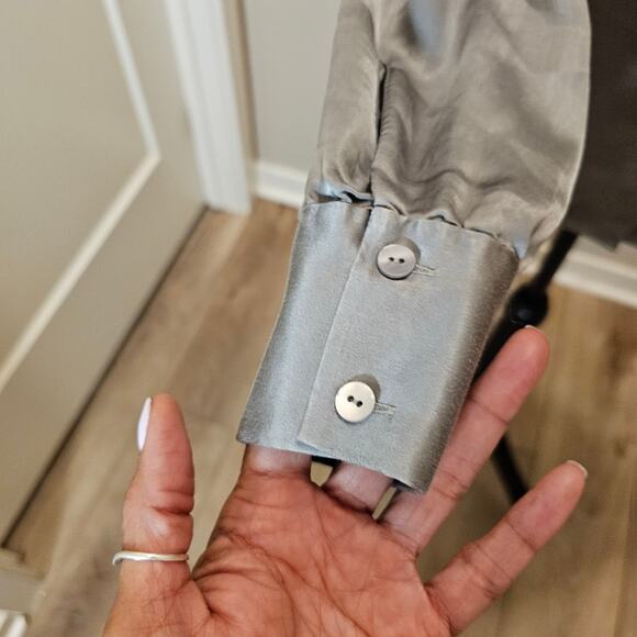 Theory Satin Deno Long Sleeve Button Down Asyem blouse - Picture 3 of 7